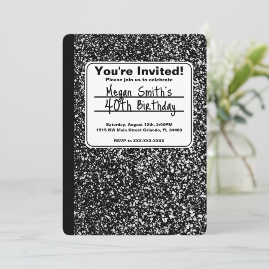 Komposition Notebook Einladung zum Geburtstag (Stehend Vorderseite)