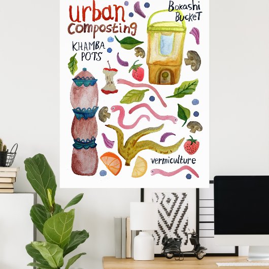 Kompostierung von Aquarellkunst Handschrift Öko Ge Poster (Heimbüro)