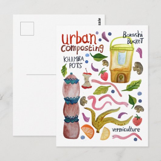 Kompostierung von Aquarellkunst Handschrift Öko Ge Postkarte (Vorne/Hinten)