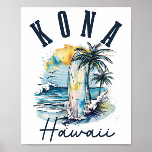 Kona Hawaii Hawaiianische Surf Vintage Surfer Surf Poster