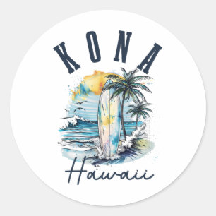 Kona Hawaii Hawaiianischer Surf Vintage Surfer Sur Runder Aufkleber
