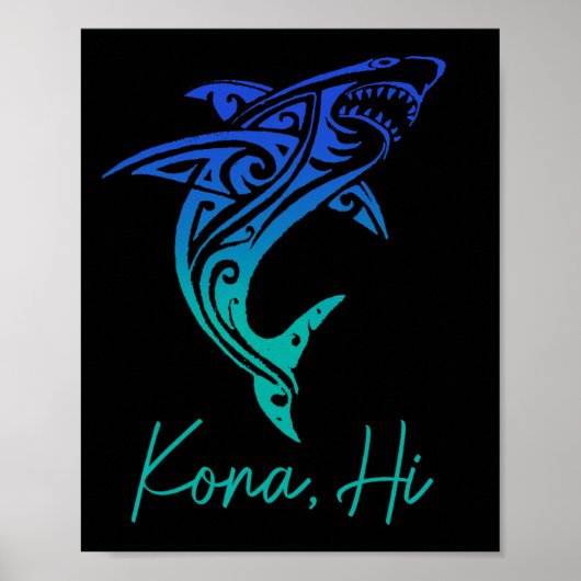 Kona Hawaii Shark Diving Fishing Surfing Surfer Ha Poster (Vorne)