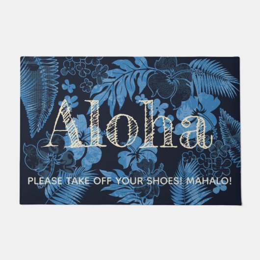 Kona Times Hibiskus Hawaiian Aloha Navy Fußmatte (Vorderseite)