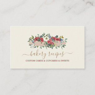 Konditor hausgemachte Bäckerei Beige rote Blumen Visitenkarte