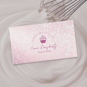 Konditor Pink Glitter Minimalist Cupcake-Logo Visitenkarte
