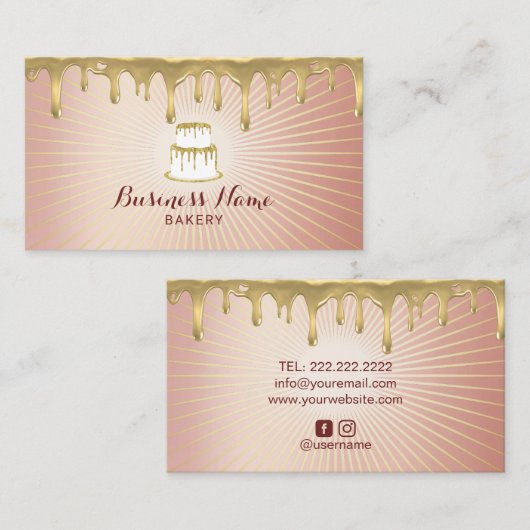 Konditorbackwaren Gold Tropfen Moderne Rose Gold Visitenkarte (Vorne/Hinten)