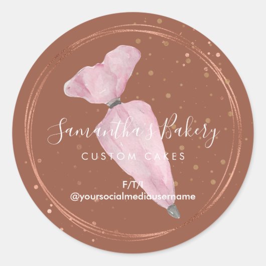 Konditorei Custom Cake Designer Boho Pink Bäckerei Runder Aufkleber (Vorderseite)
