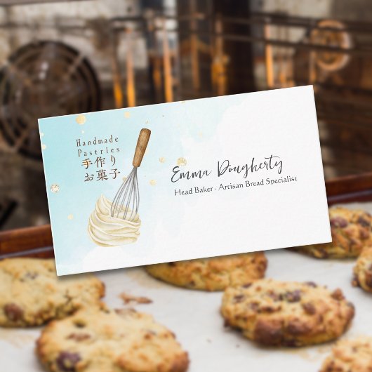 Konditorei Koch Backen Utensik Whisk Creme Blau Visitenkarte