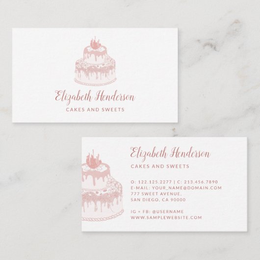 Konditorei Weißrosen Glitzer Tropfen Kuchen Visitenkarte (Vorne/Hinten)