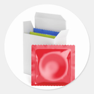 Kondome auf weißem Hintergrund Runder Aufkleber