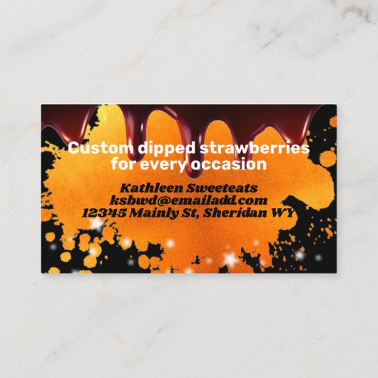 Konfektion mit Schokolade und Erdbeeren Visitenkarte (Rückseite)