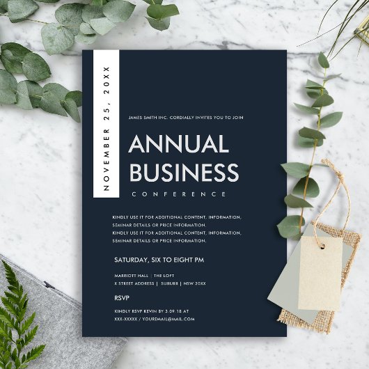 KONFERENZ DER MODERNEN MINIMAL-NAVY-WEISS-KRAFT EINLADUNG