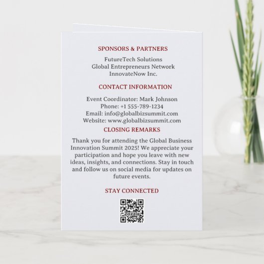 Konferenz- oder Geschäftstagungskalender Programm (Rückseite)