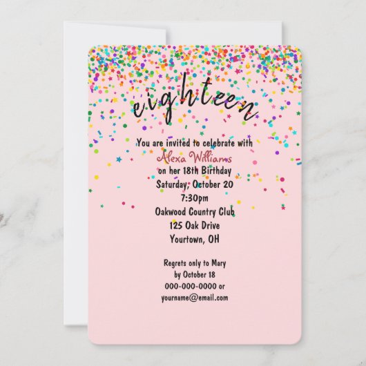 Konfetti 18. Geburtstagsparty Einladung (Vorderseite)