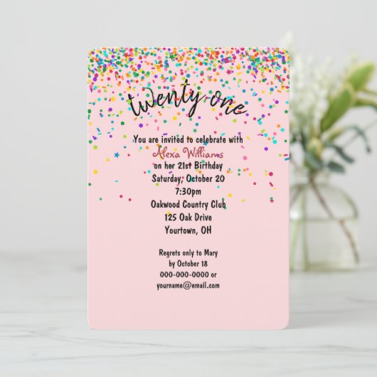 Konfetti 21. Geburtstag Party Einladung (Stehend Vorderseite)