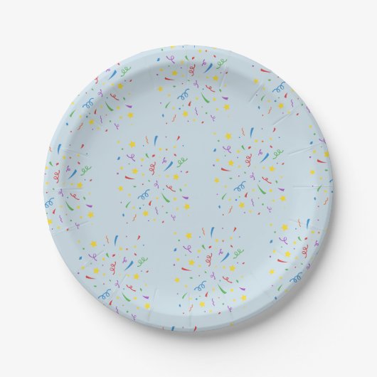 Konfetti Blau 1. Geburtstag Pappteller (Vorderseite)