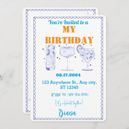 Konfetti-Explosion: Fun Birthday Card Einladung (Vorne/Hinten)