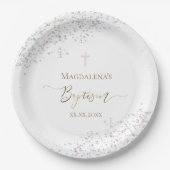 Konfetti Glitzer Design Taufe Pappteller (Vorderseite)
