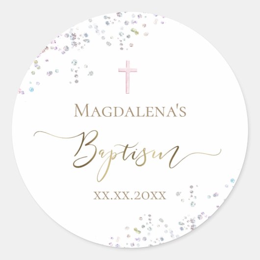 Konfetti Glitzer Design Taufe Runder Aufkleber (Vorderseite)