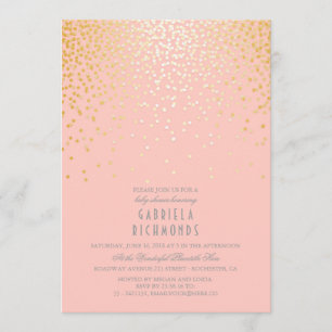 Konfetti Gold Elegante Vintage Rosa Babyparty Einladung