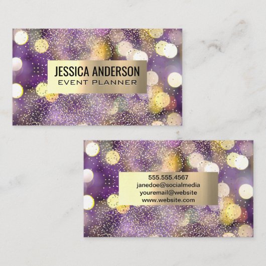 Konfetti | Gold gegossene Metallic | Bokeh Busines Visitenkarte (Vorne/Hinten)