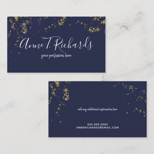 Konfetti (Imitate Golddots) handgeschriebener Name Visitenkarte (Vorne/Hinten)