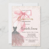 Konfetti-Kleid, Rosa Schleife gestreift  Einladung (Vorderseite)