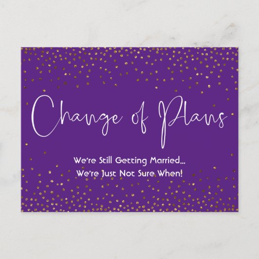 Konfetti Lila Änderung der Pläne für verspätete Ho Postkarte (Vorderseite)