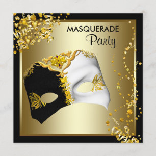 Konfetti-Maske Schwarz Gold Maskenball Einladung