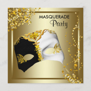Konfetti-Maske Schwarz Gold Maskenball-Party Einladung