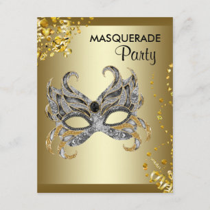 Konfetti-Maske Silber und Gold Maskenball-Party Einladung