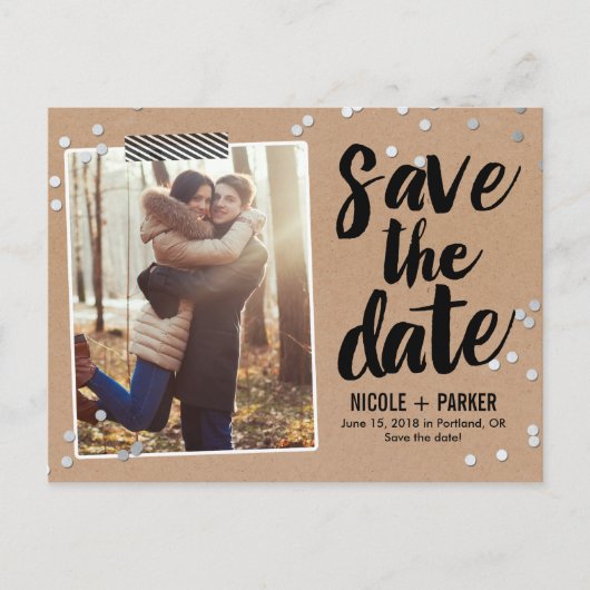 Konfetti Save The Date Postkarte (Vorderseite)