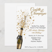 Konfetti- und Champagner-Geburtstagsfeier Einladung (Vorne/Hinten)