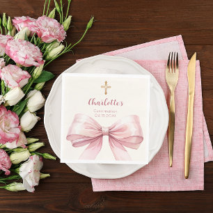 Konfirmation blassrosa Schleife creme Kreuz Mittag Serviette