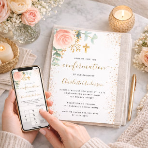 Konfirmation Eukalyptus rosafarbenes florales Mädc Einladung