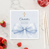 Konfirmation hellblaue Schleife Kreuz Mädchen Mitt Serviette (Beispiel)