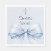 Konfirmation hellblaue Schleife Kreuz Mädchen Mitt Serviette (Vorderseite)