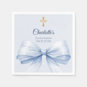 Konfirmation hellblaue Schleife Kreuz Mädchen Serviette (Vorderseite)