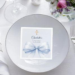 Konfirmation hellblaue Schleife Kreuz Mädchen Serviette