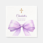 Konfirmation lila Schleife Kreuz Serviette (Vorderseite)