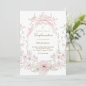 Konfirmation mit rosa Blumenrahmen Einladung (Stehend Vorderseite)