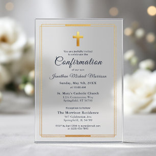 Konfirmation Navy Blau Gold Minimalistischer Junge Acryleinladungen