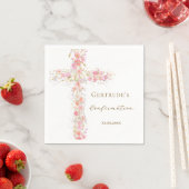 Konfirmation rosa Blumen Kreuz Serviette (Beispiel)