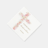 Konfirmation rosa Blumen Kreuz Serviette (Ecke)