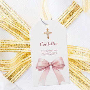 Konfirmation rosafarbener Schleifen-Kreuz Mädchen Geschenkanhänger