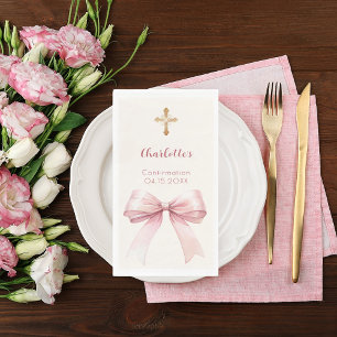 Konfirmation rosafarbenes Schleifen-Cream-Kreuz Serviette