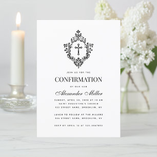 Konfirmation Schwarz & Weiß Vintage Wappen Einladung