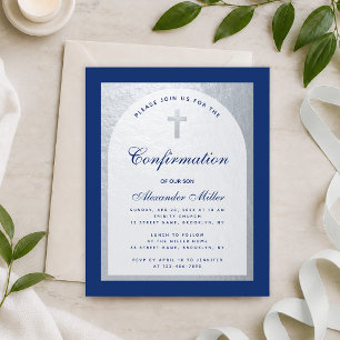 Konfirmations-Einladung in Royalblau Silber