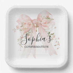 Konfirmations Mädchen Rosa Schleife Rosen Pappteller