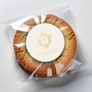 Konfirmations religiöses Kreuz Faux Gold Wappen El Runder Aufkleber